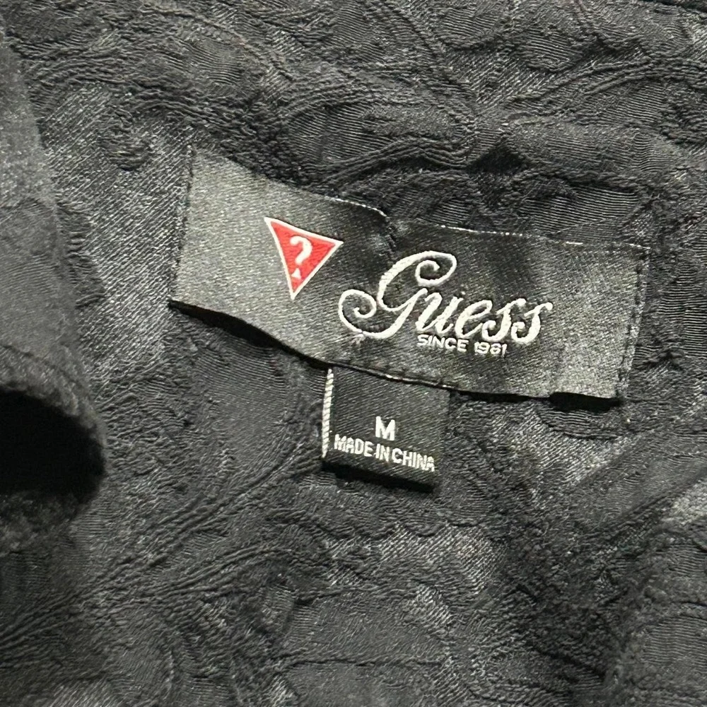 Vintage Y2K GUESS Black Floral Jacquard Blazer Jacket Stand Collar Womans M Goth